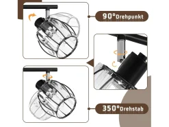 NETTLIFE Plafón-Juego de 4 focos de techo vintage de cristal E14 para pasillo, giratorios 350°, estilo industrial Negro