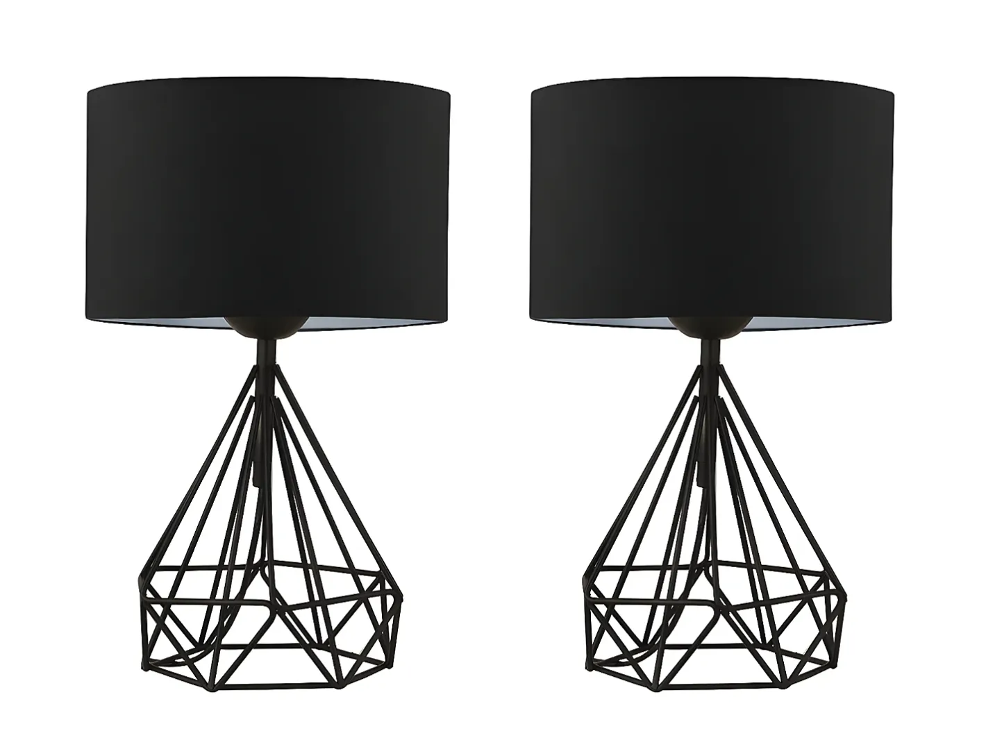 OZAIA Juego de 2 lámparas de mesa de metal negro y pantalla tela negro - 24 x 15 x 41 cm - ANAIA Negro / Beige