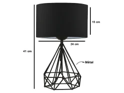 OZAIA Juego de 2 lámparas de mesa de metal negro y pantalla tela negro - 24 x 15 x 41 cm - ANAIA Negro / Beige