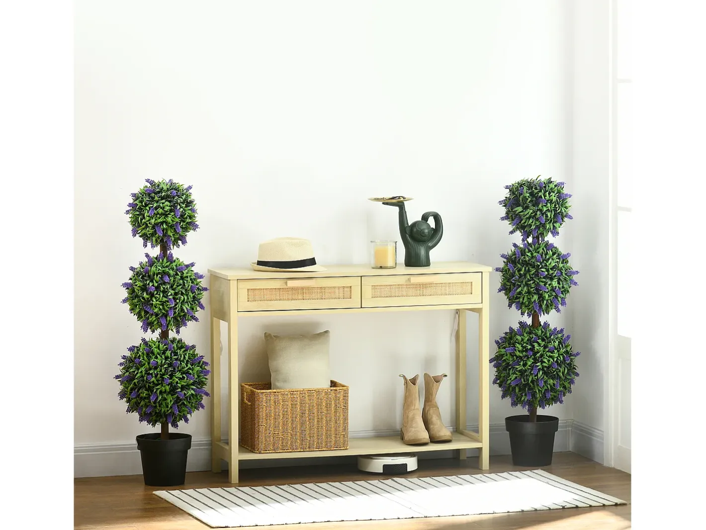 Hot Juego de 2 árboles de lavanda artificiales, resistentes a los rayos UV, de plástico, color (20 x 20 x 110 cm) Verde