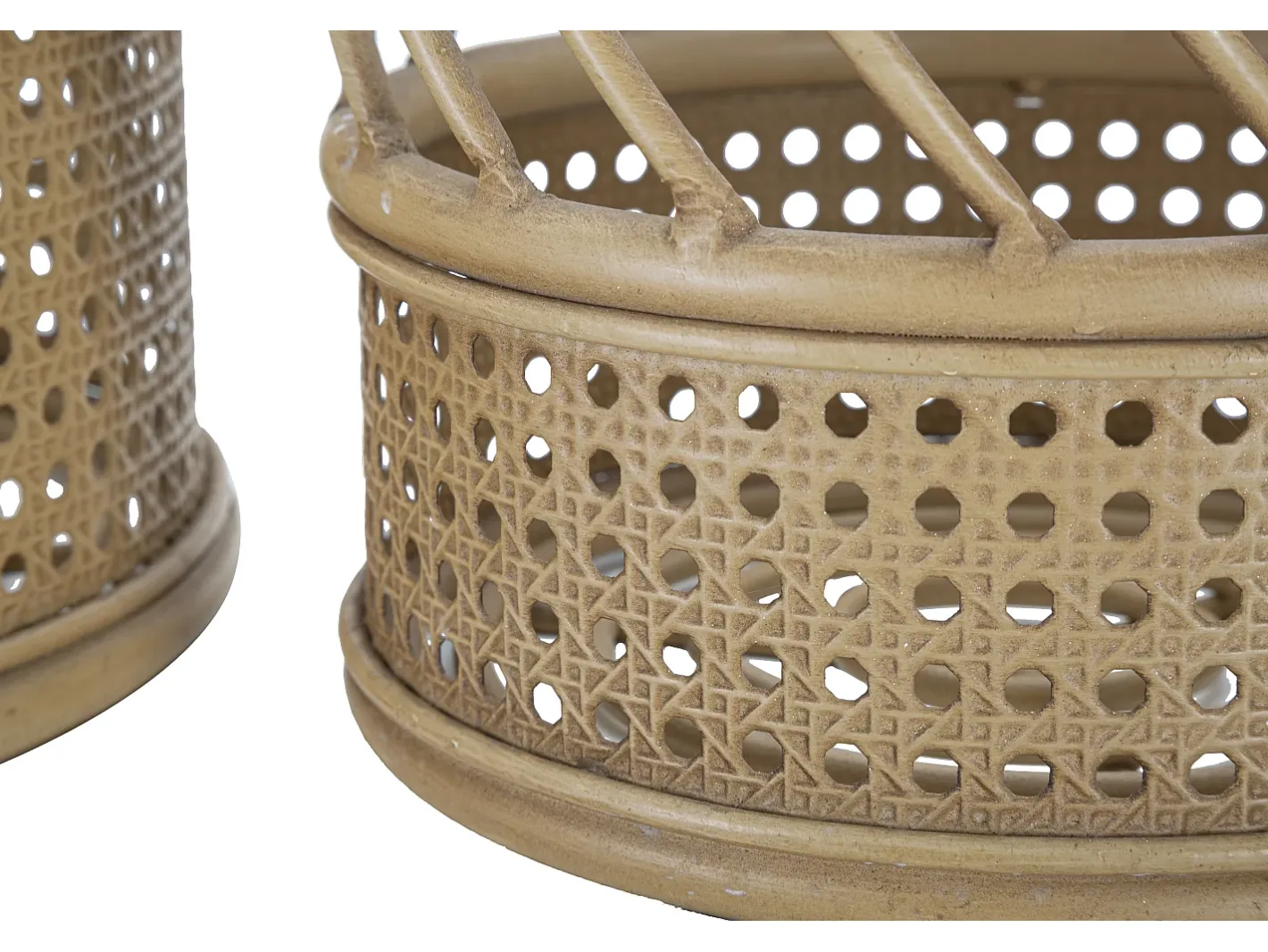 Best Juego de 2 soportes para macetas redondos de metal y ratán Panama Beige