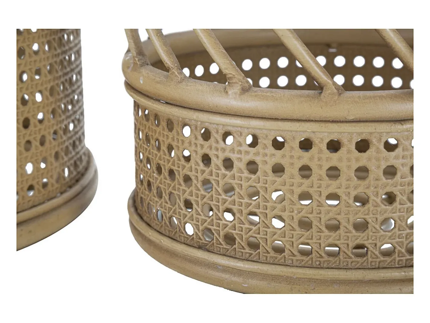 Best Juego de 2 soportes para macetas redondos de metal y ratán Panama Beige