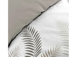 Juego de Cama 3 Piezas Goyave Line 260x240 cm 100% Algodón Taupe con Motivo de Hojas, Cierre de Presión Topo Hot