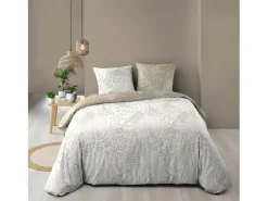 Douceur d'intérieur Juego de cama Cassia 260x240 cm 100% algodón reversible taupe con 2 fundas 63x63 cm, tejido 57 hilos/cm², certificado Oeko-Tex Beige