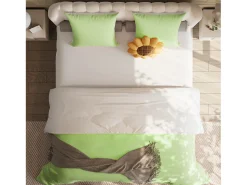 Juego de cama de 3 piezas, incluye 2 fundas de almohada (80 x 80 cm), una sábana bajera (140 x 200 cm) y una funda nórdica (140 x 210 cm), , poliéster. Verde New