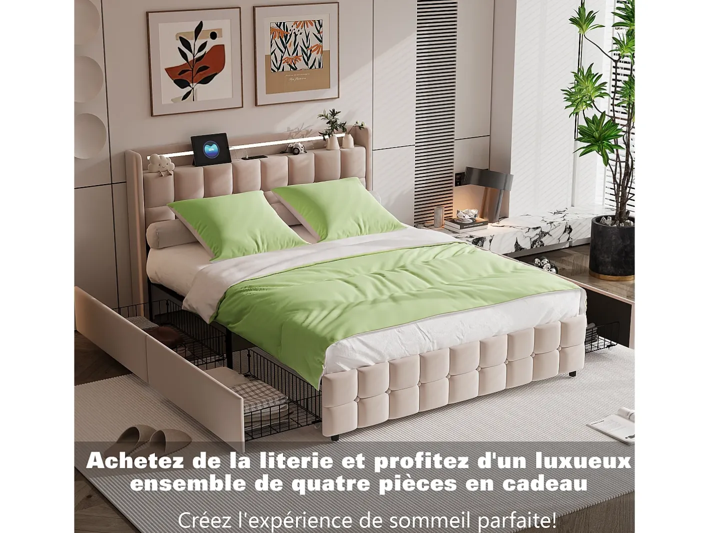 Ropa De Cama-Juego de cama de 3 piezas, incluye 2 fundas de almohada (80 x 80 cm), 1 sábana bajera (160 x 200 cm) + 1 funda nórdica (155 x 220 cm), , poliéster Verde