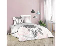Clearance Douceur d'intérieur Juego de Cama de 3 Piezas Namasté 200x200 cm en Algodón 100% con Estampado de Atrapasueños Rosa