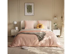 Ropa De Cama-Juego de cama de 3 piezas, incluye 2 fundas de almohada (80 x 80 cm), 1 sábana bajera (140 x 200 cm) + 1 funda nórdica (140 x 210 cm), Blanco + Rosa, poliéster Rosa palo