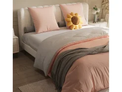 Ropa De Cama-Juego de cama de 3 piezas, incluye 2 fundas de almohada (80 x 80 cm), 1 sábana bajera (140 x 200 cm) + 1 funda nórdica (140 x 210 cm), Blanco + Rosa, poliéster Rosa palo