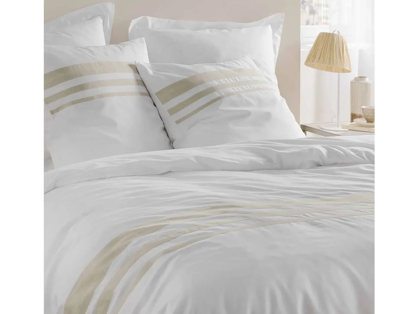 Outlet Douceur d'intérieur Juego de cama de algodón con acabado de lino 240 x 220 cm Blanco