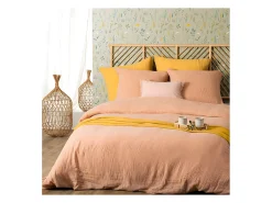 Discount Atmosphera Juego de cama de gasa de algodón liso 240 x 220 cm Rosa