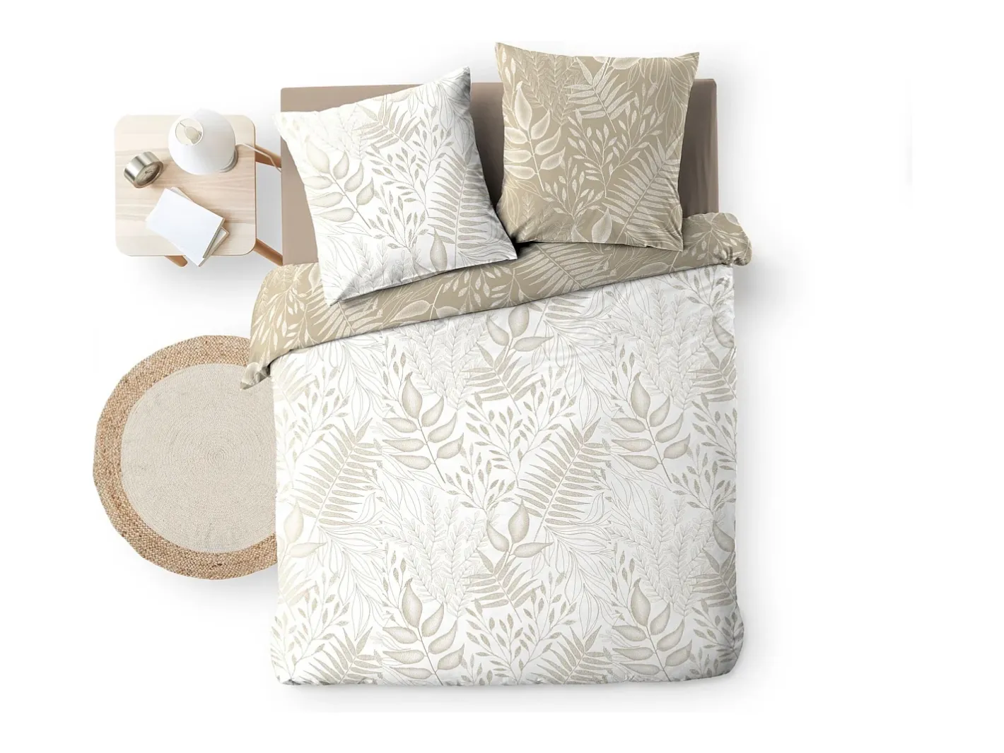 Douceur d'intérieur Juego de cama reversible Cassia 240x220 cm en algodón 100% Oeko-Tex con motivo floral con 2 fundas de almohada 63x63 cm Beige Outlet