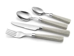 Sale Juego de cubiertos de paja taupe de 24 piezas con mangos trenzados de polipropileno Topo