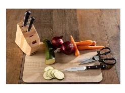 ARCOS Cubierto-Juego de cuchillos Serie Ópera + Tijeras de Acero Inoxidable con Soporte de Madera Gris