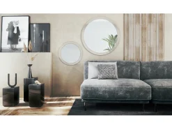 Juego de espejos Globo 50 y 80 cm, 2 espejos de pared redondos decorativos para pasillo y salón con marco de MDF en gris arena de alto brillo Beige Outlet