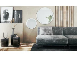 Sale Juego de espejos Globo 50 y 80 cm, 2 espejos de pared redondos decorativos para pasillo y salón con marco de MDF en de alto brillo Blanco