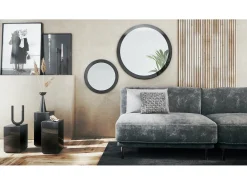 Discount Juego de espejos Globo 50 y 80 cm, 2 espejos de pared redondos decorativos para pasillo y salón con marco de MDF en de alto brillo Negro