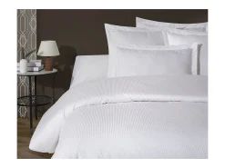 Blanc avenue Juego de funda de edredón + 2 fundas de almohada 63x63cm de satén de algodón rayas Blanco Hot