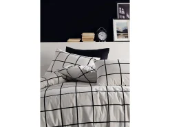 Online Blanc avenue Juego de funda de edredón +funda de almohada 100% algodón "Carreaux noir" Negro