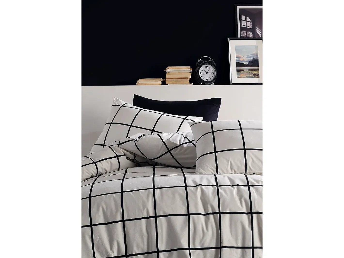 Online Blanc avenue Juego de funda de edredón +funda de almohada 100% algodón "Carreaux noir" Negro