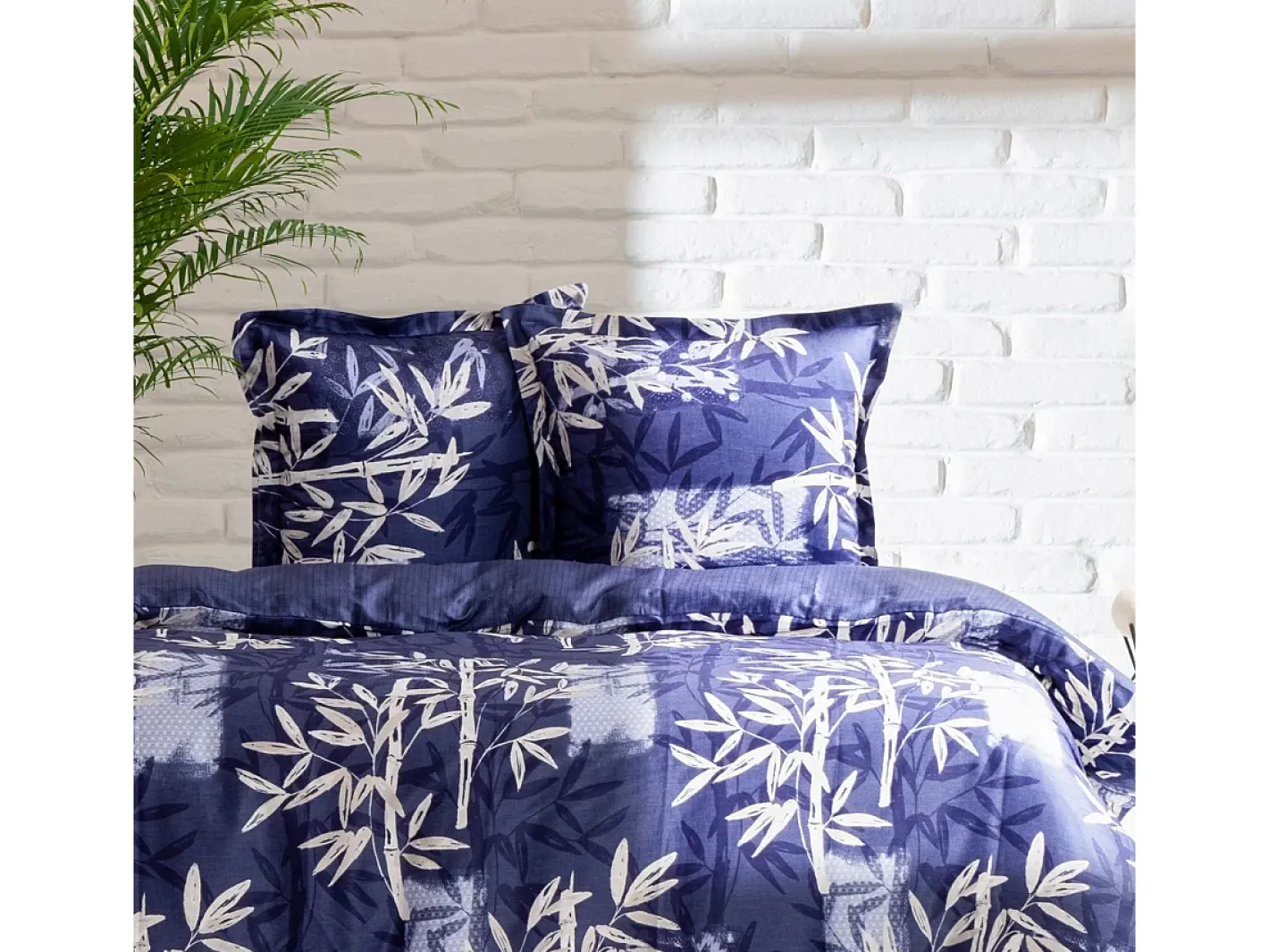 Blanc avenue Ropa De Cama-Juego de funda de edredón +funda de almohada 100% algodón "Bamboo" Azul
