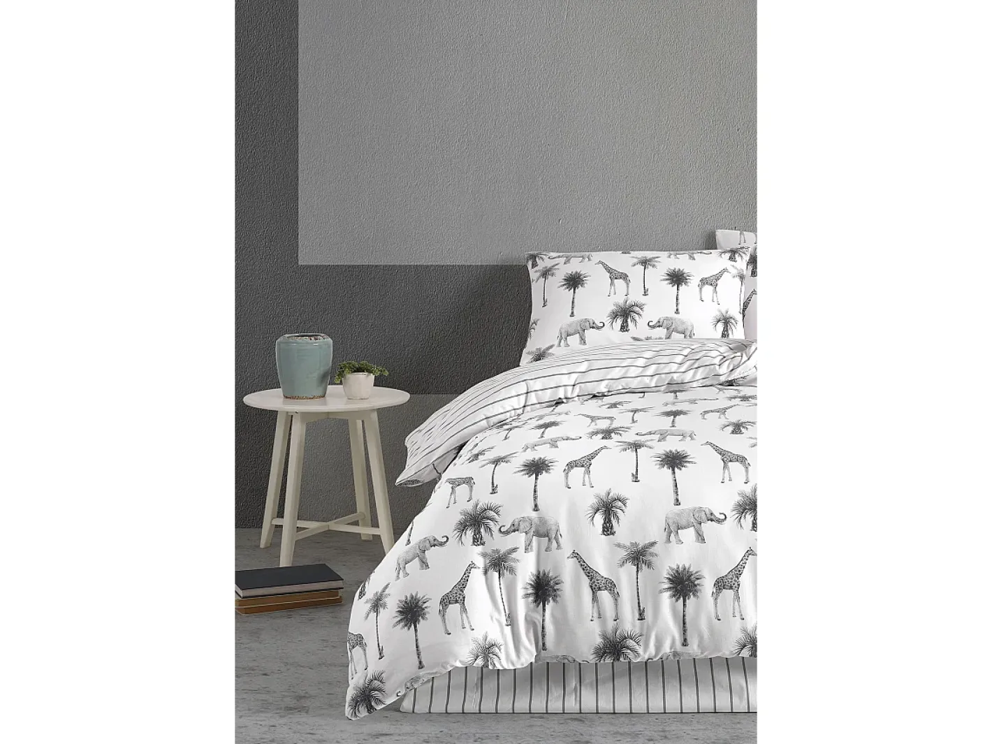 Blanc avenue Ropa De Cama-Juego de funda de edredón +funda de almohada 100% algodón "Jungle" Gris