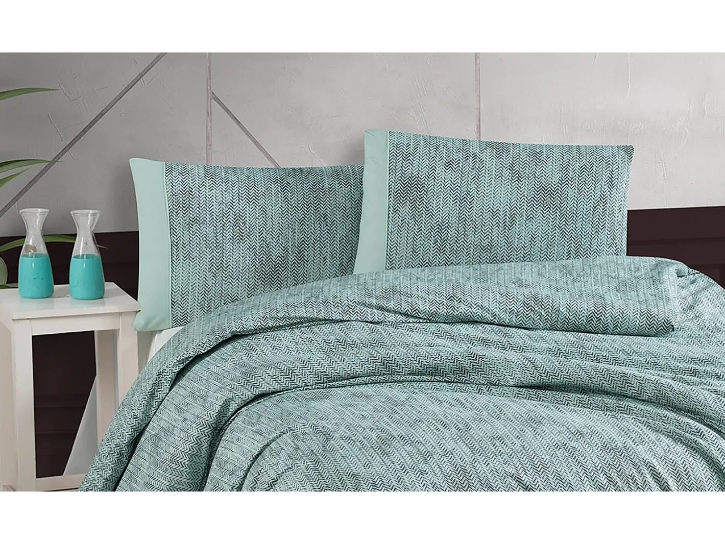 Sale Blanc avenue Juego de funda de edredón 200x200 cm+ 2 FA 65x65 cm 100% algodón Verde