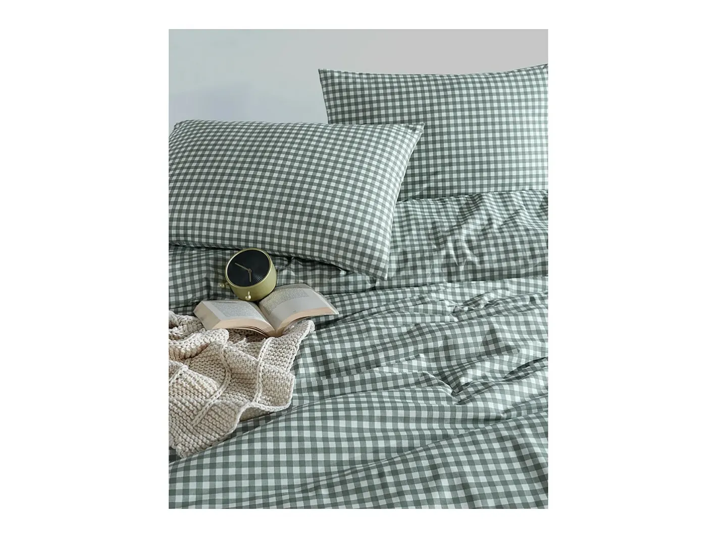 Discount Blanc avenue Juego de funda de edredón +funda de almohada 100% algodón "Vichy vert" Verde