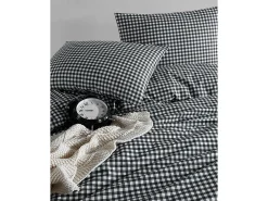 Blanc avenue Ropa De Cama-Juego de funda de edredón +funda de almohada 100% algodón "Vichy noir" Negro