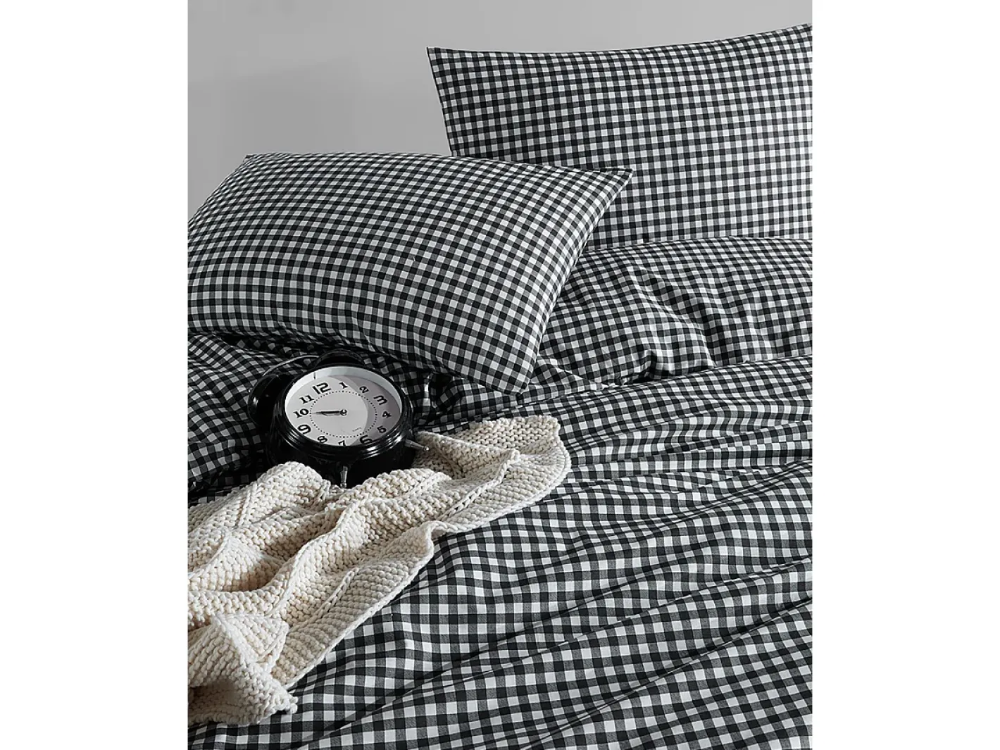 Blanc avenue Ropa De Cama-Juego de funda de edredón +funda de almohada 100% algodón "Vichy noir" Negro
