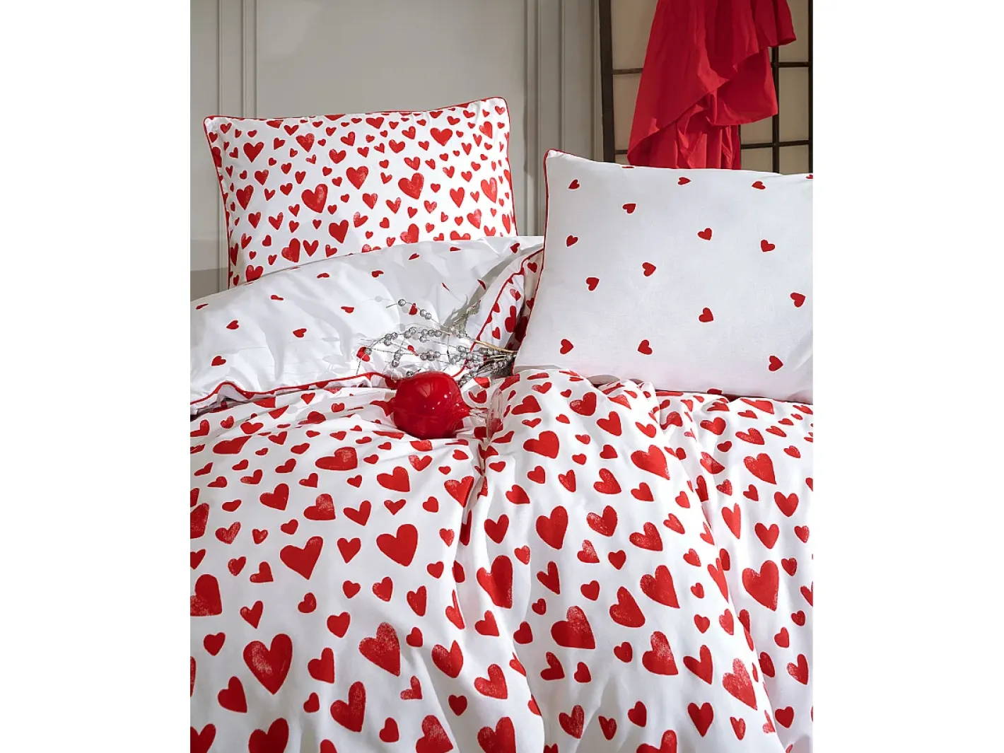 Blanc avenue Ropa De Cama-Juego de funda de edredón 140x200 cm+ 1 FA 65x65 cm 100% algodón Rojo