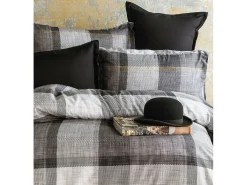 Blanc avenue Ropa De Cama-Juego de funda de edredón 240x220 cm+ 2 fundas de almohada 63x63cm de satén de algodón "Dunloe" Negro