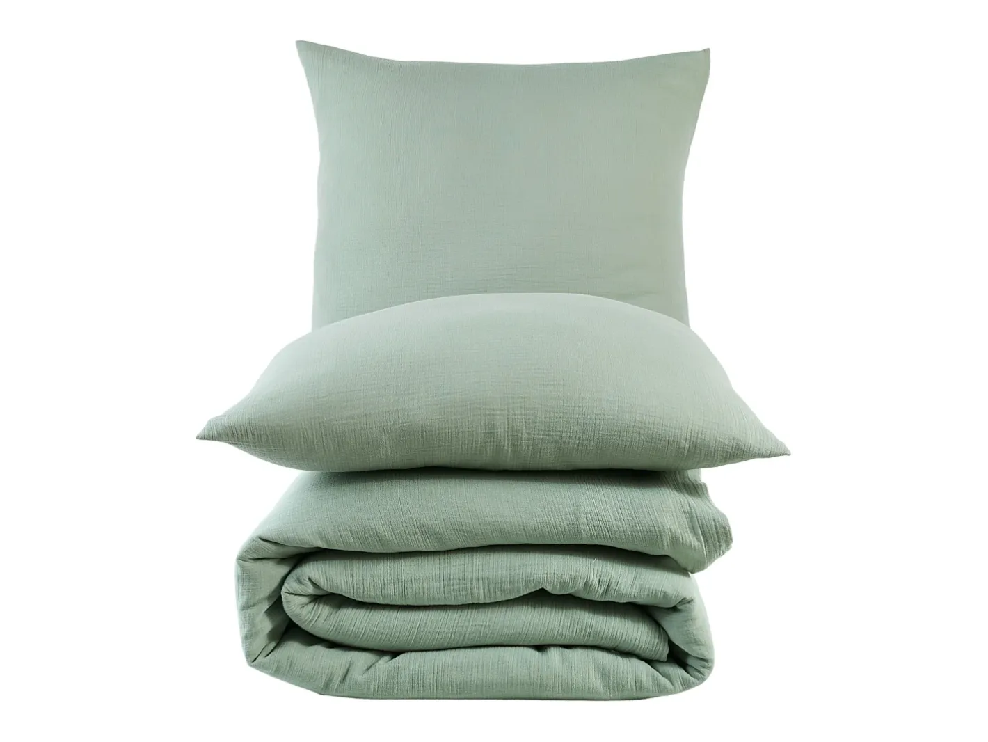 Blanc avenue Juego de funda de edredón + 2 fundas de almohada de gasa de algodón- celadón Verde New