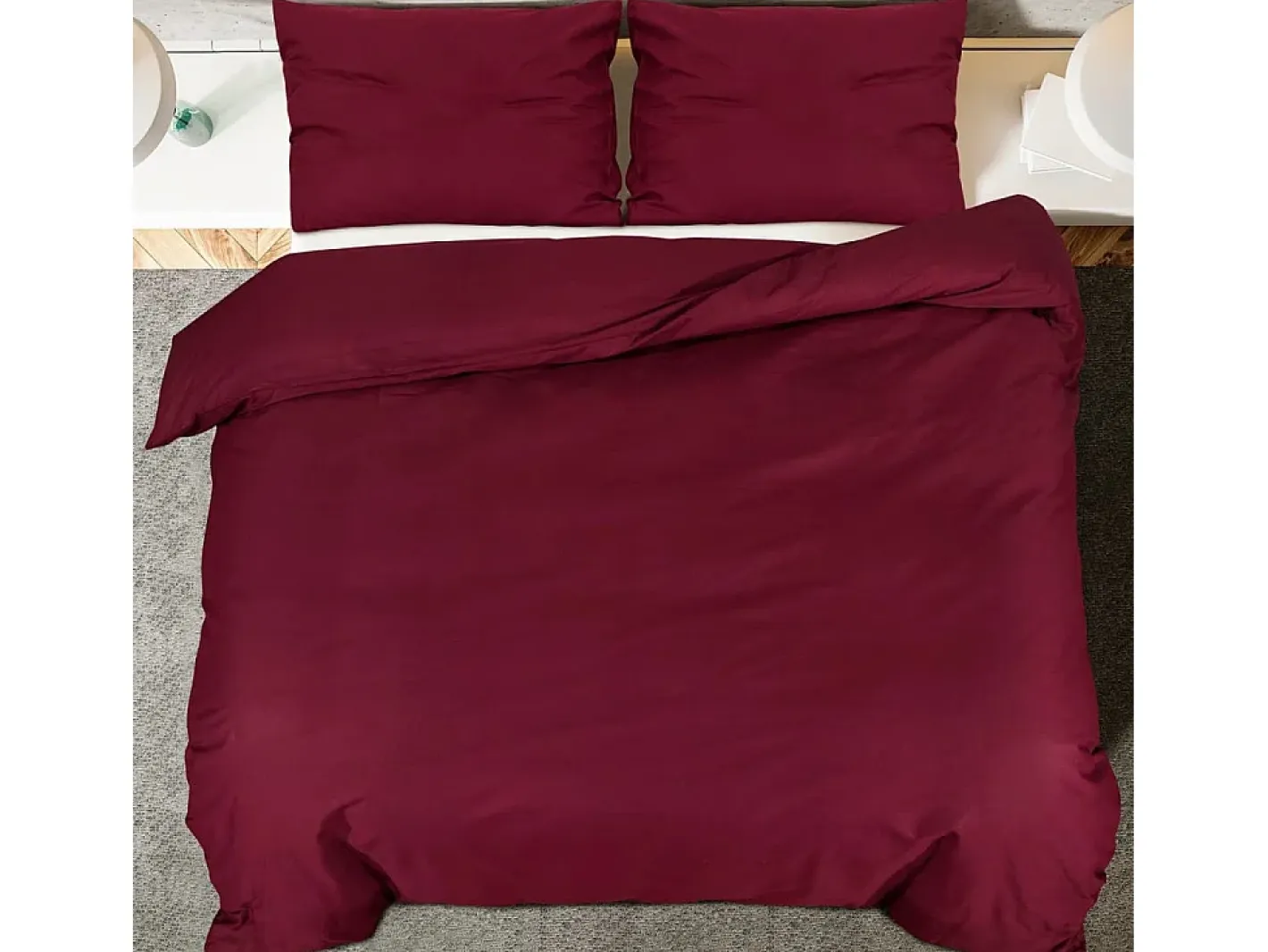 Ropa De Cama-Juego de funda nórdica microfibra ligera burdeos 240x220 cm ES705485 Rojo