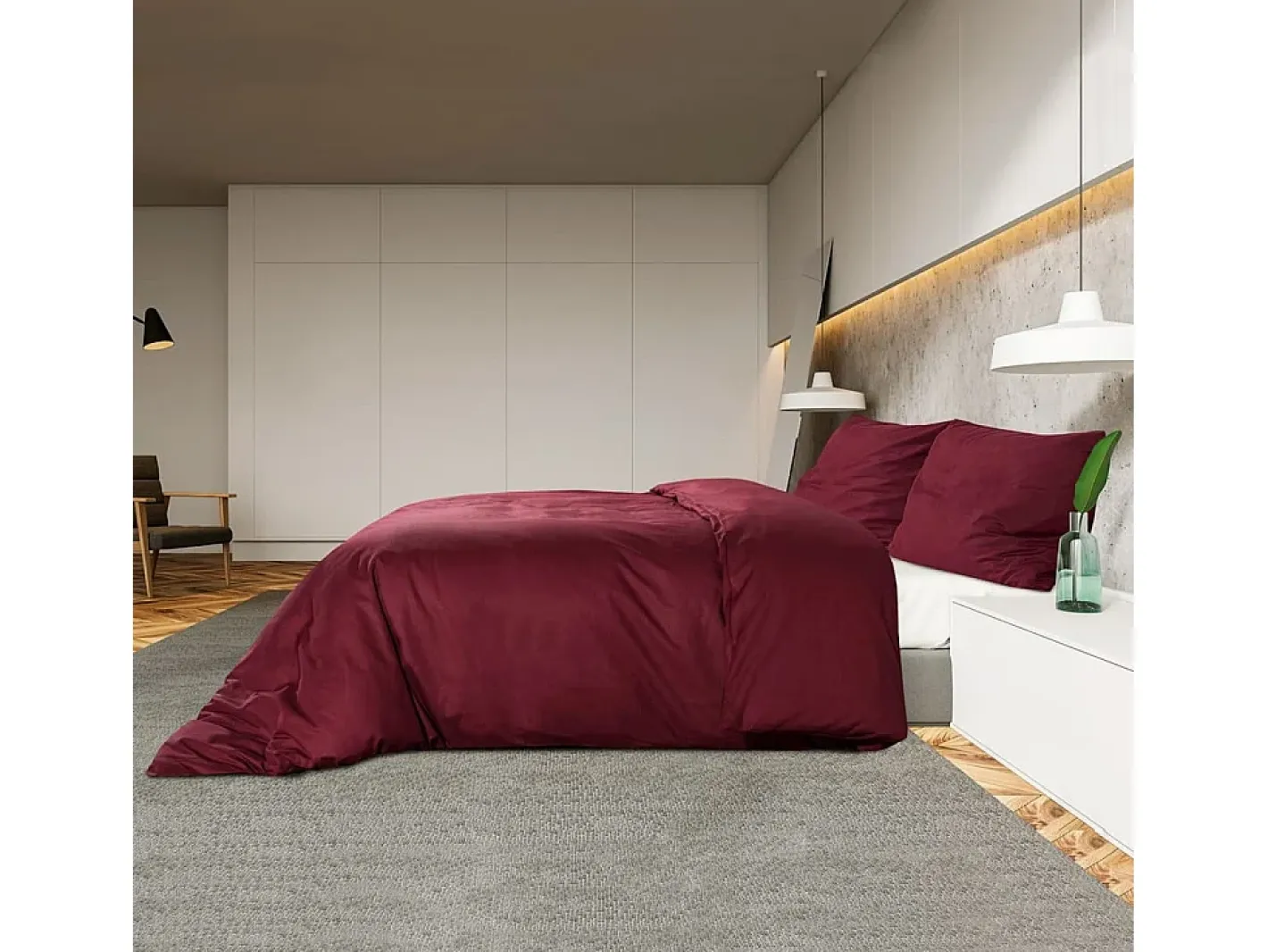 Ropa De Cama-Juego de funda nórdica microfibra ligera burdeos 240x220 cm ES705485 Rojo