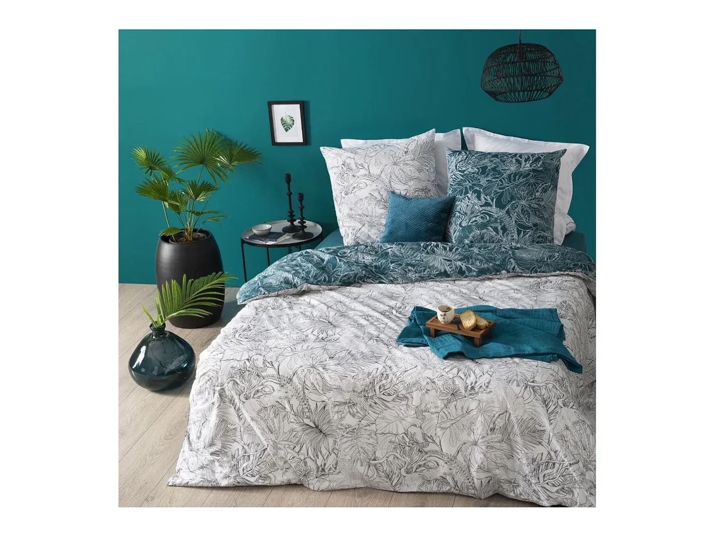 Sale Atmosphera Juego de funda nórdica reversible "Jungle" 260 x 240 cm Gris