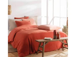 Douceur d'intérieur Ropa De Cama-Juego de sábanas de gasa de algodón 240 x 220 cm Naranja
