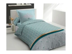 Juego nórdico 140 x 200 cm: Funda nórdica + 1 funda de almohada - 100% Algodón - esmeralda Verde Online