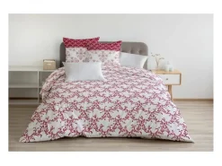 Ropa De Cama-Juego nórdico 220 x 240 cm: Funda nórdica + 2 fundas de almohada - 100% Algodón - Burdeos Multicolor