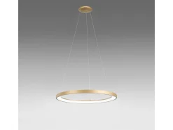 Lámpara Suspendida-Krizia - Lámpara colgante LED regulable 60W - 4800lm, luz cálida 3000K, aro oro cepillado, difusor opal, d.80 cm, IP20 Dorado