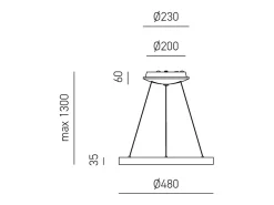 Lámpara Suspendida-Krizia - Lámpara colgante LED regulable 30W - 2300lm, luz cálida 3000K, aro oro cepillado, difusor acrílico, d. 40cm, IP20 Dorado