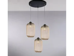 Lámpara Suspendida-Krizia - Lámpara colgante negra con cristal ámbar decorado y cables eléctricos orientables, 3 luces Beige