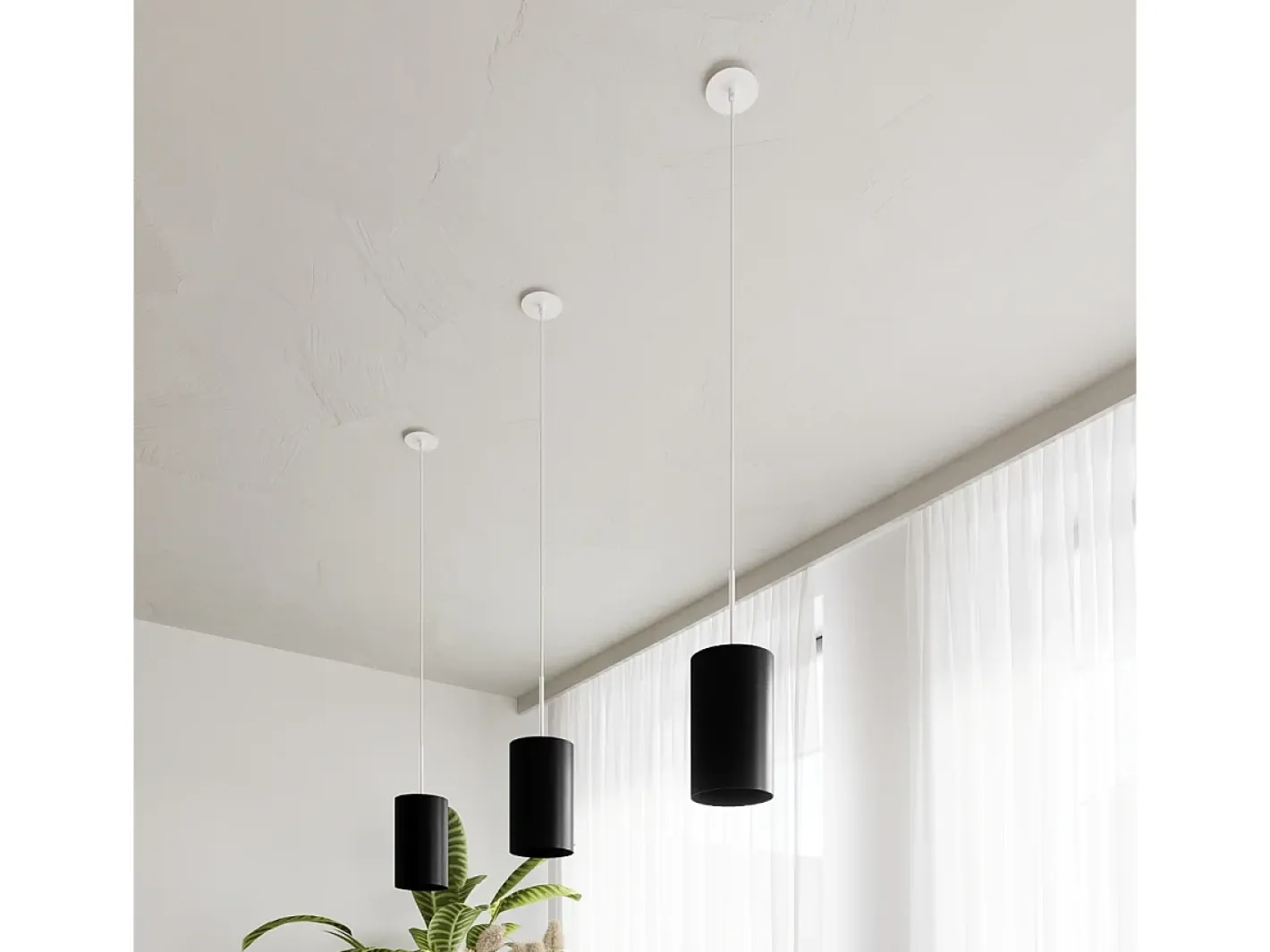 Sollux Lighting Lámpara Suspendida-Lampada a Sospensione Cilindrica Nera 60cm E27 Lámpara colgante cilíndrica Negra 60cm E27 Negro