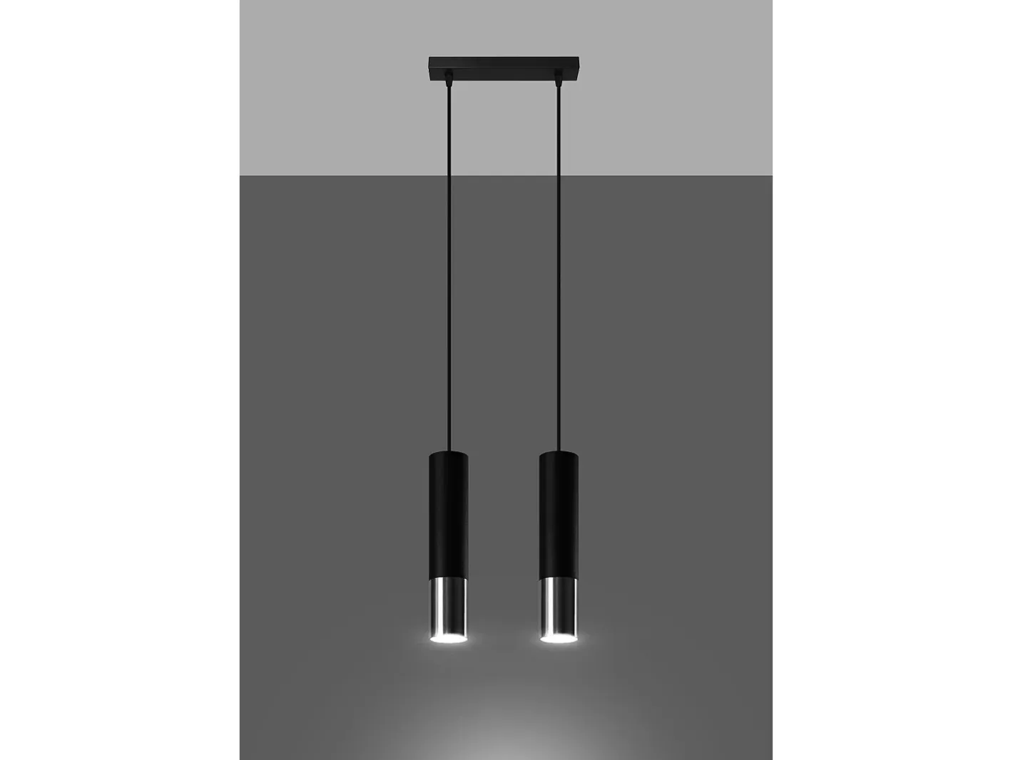 Sollux Lighting Lámpara Suspendida-Lampada a sospensione doppia nera, cromata GU10 Lámpara colgante Twin, Negro, Cromo GU10 Gris