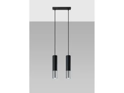 Sollux Lighting Lámpara Suspendida-Lampada a sospensione doppia nera, cromata GU10 Lámpara colgante Twin, Negro, Cromo GU10 Gris