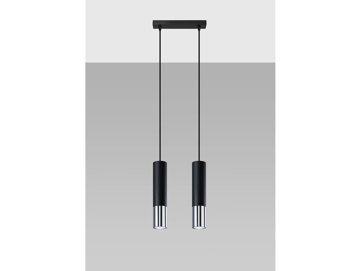 Sollux Lighting Lámpara Suspendida-Lampada a sospensione doppia nera, cromata GU10 Lámpara colgante Twin, Negro, Cromo GU10 Gris