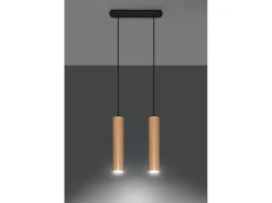 Sollux Lighting Lámpara Suspendida-Lampada a sospensione doppia in legno naturale GU10 Lámpara colgante Twin de madera natural GU10 Marru00f3n