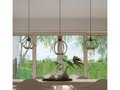 Sollux Lighting Lampada a sospensione in filo di legno naturale E27 Lámpara colgante con marco de alambre Madera natural E27 Marru00f3n Outlet