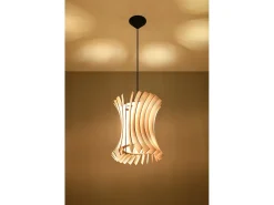 Sollux Lighting Lámpara Suspendida-Lampada a sospensione in filo di legno naturale E27 Lámpara colgante con marco de alambre Madera natural E27 Marru00f3n