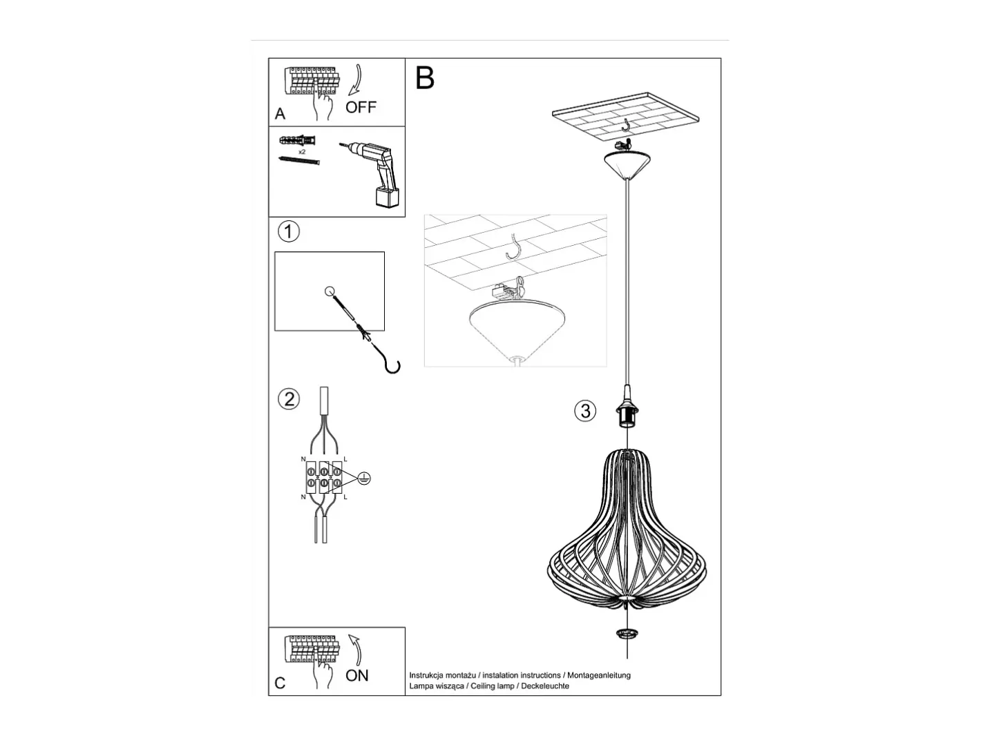 Sollux Lighting Lampada a sospensione in filo di legno naturale E27 Lámpara colgante con marco de alambre Madera natural E27 Marru00f3n Clearance